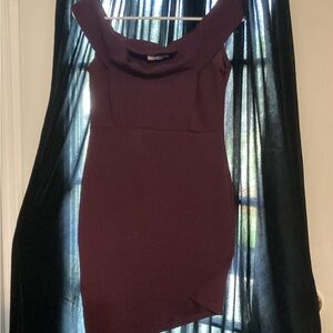 Fashion Nova Off-Shoulder Mini Dress in Burgundy